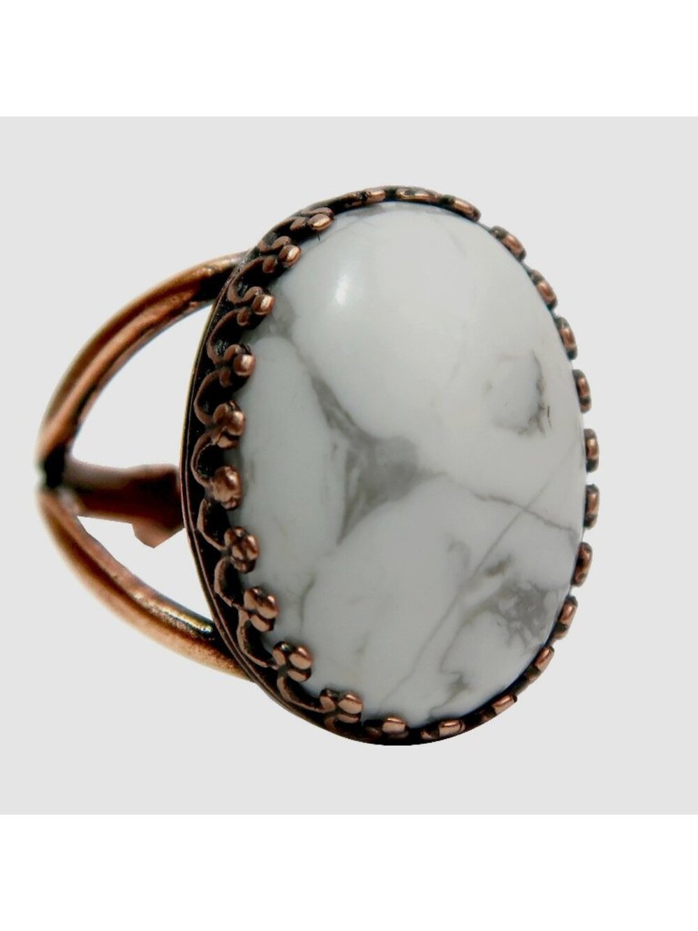 Howlite Ring Surreal Snow White Crystal Copper Adjustable Statement Stone Jewelr